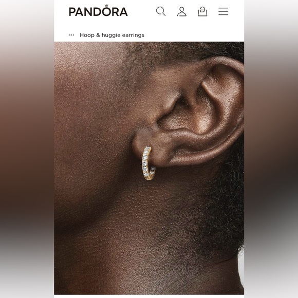 Pandora Gold Hoop Earrings with Clear Stones - Picture 3 of 8
